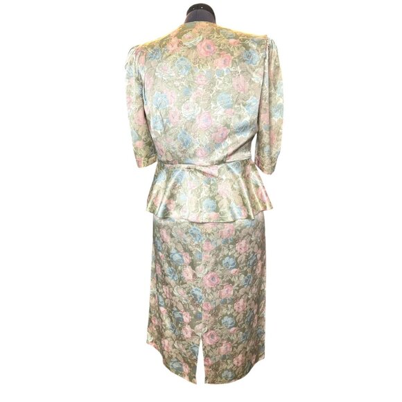 Vintage 1980s Risa Ann Floral Peplum Jacket & Skirt Set With Lace Trim Pastel Co - Picture 8 of 10